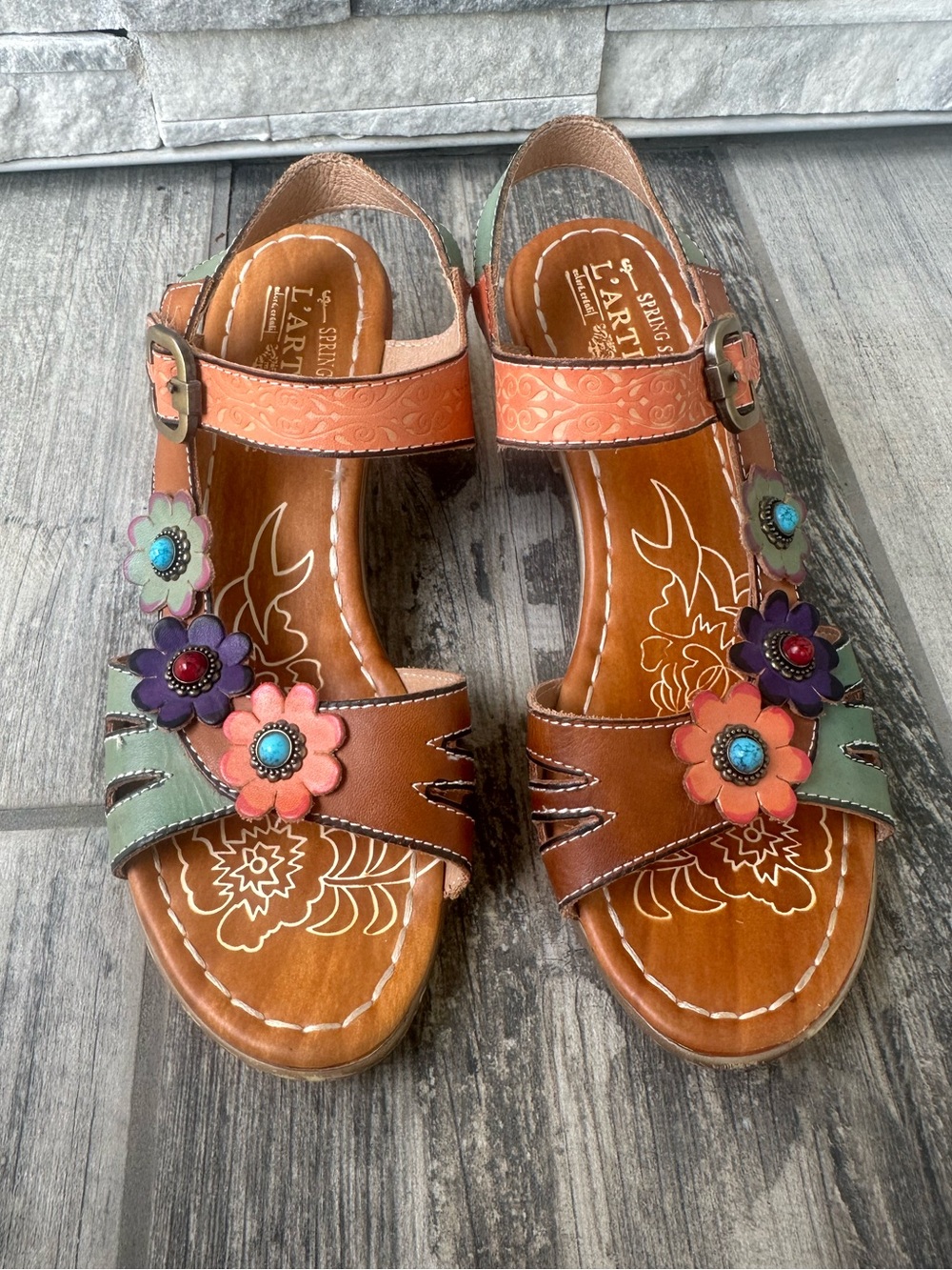 NEW L'Artiste by Spring Step Yovela  Floral Leather Sandals Size 39 - Picture 5 of 12
